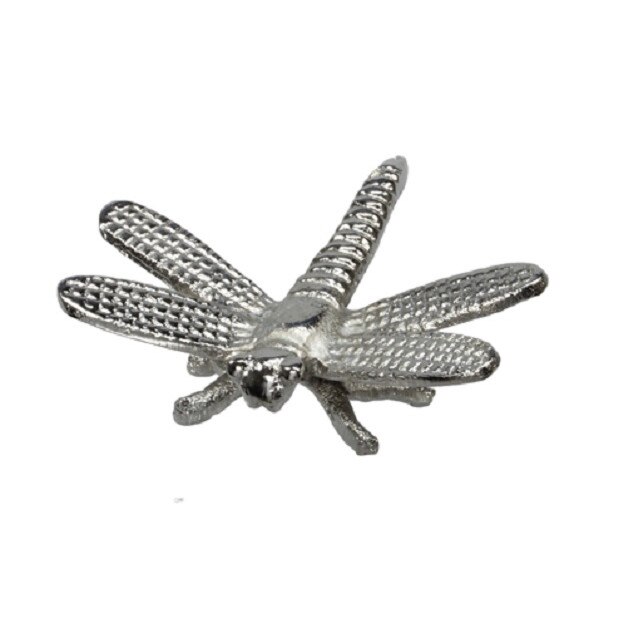 Decoratiune metalica, libelula argintie, 10x10 cm