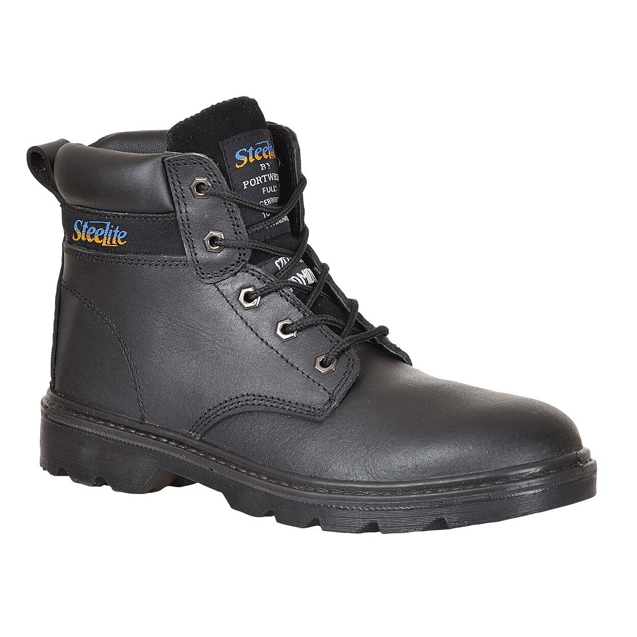 Ghete de protectie S3, din piele, bombeu si talpa din otel, negre, marimea 44