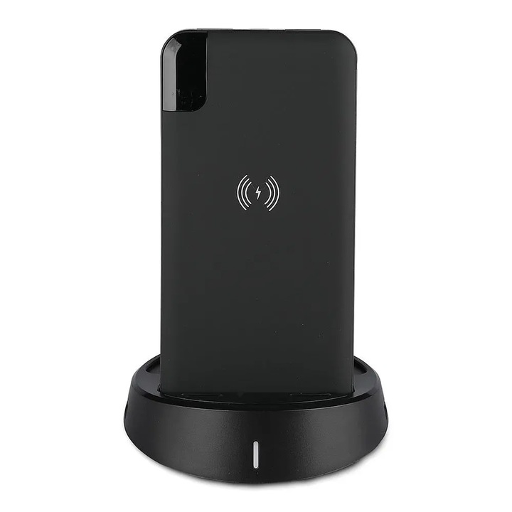 V-TAC fekete, 8000mAh powerbank vezeték nélküli töltővel, kijelzővel - SKU 8863