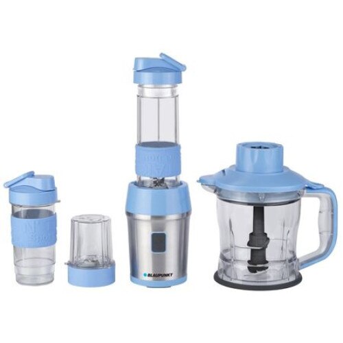 Mixer de masa Blaupunkt , 2 recipiente de 0.57 L si 0.4 L,Inel de silicon , Tocator atasat, Buton comod, Lama dubla, Plastic de calitate inalta,Putere 700W, Design Modern,Culoare Alb/Albastru