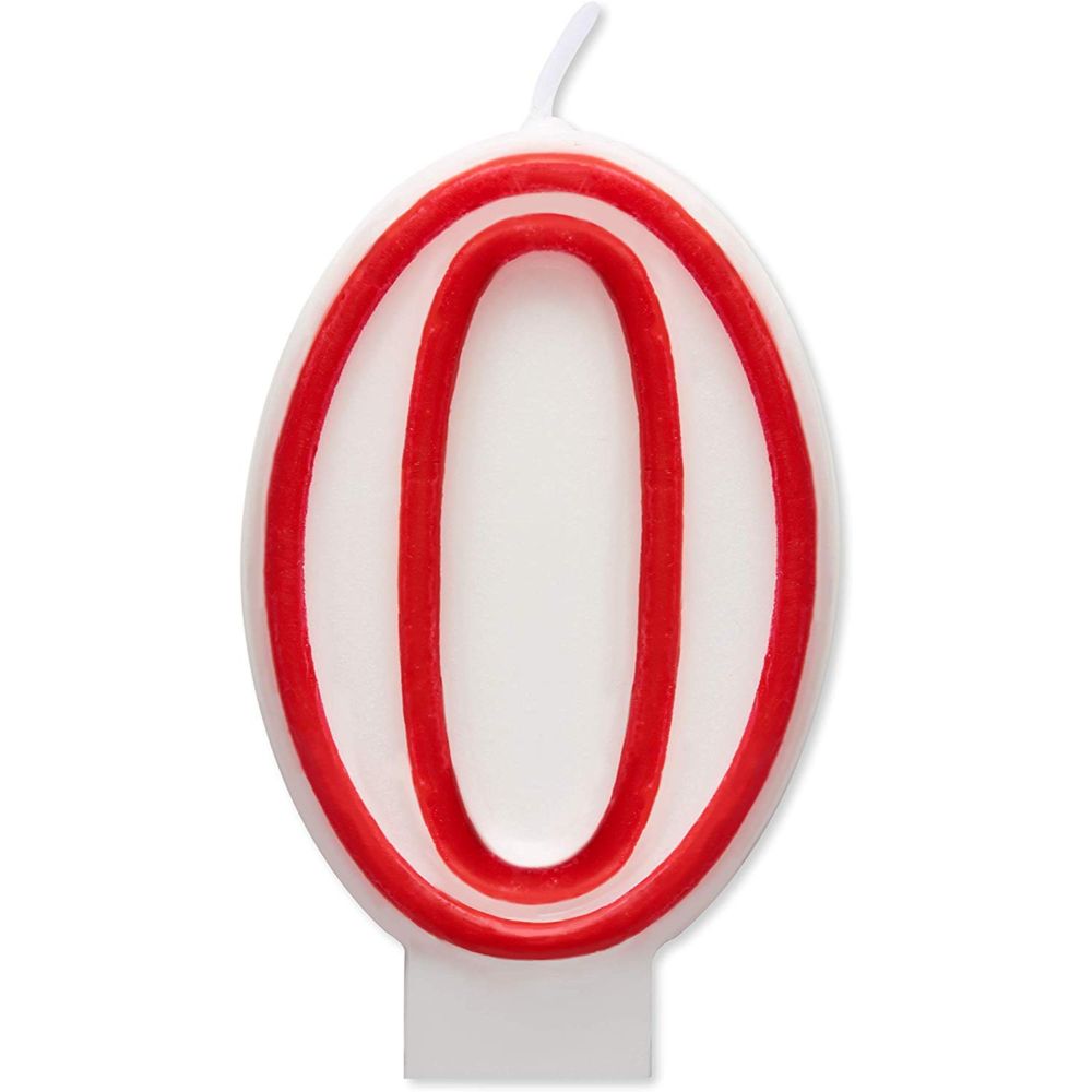 Lumanare Aniversara cu Cifra 0, Lungime 70 mm, Alb/Rosu