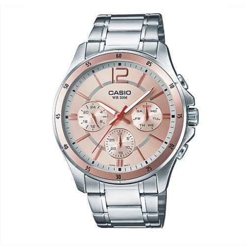 Ceas Casio MTP-1374D-9A, Multifunction, carcasa 43.5mm, cadran roz