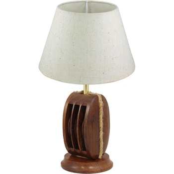 Lampa Sea Club cu scripete din lemn, abajur de iuta, soclu E 14, H 39cm Lampa Sea Club cu scripete din lemn, abajur de iuta, soclu E 14, H 39cm