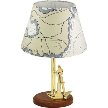 Lampa Sea Club cu ancora din alama, baza de lemn, abajur iuta, soclu E 14, H 39cm Lampa Sea Club cu ancora din alama, baza de lemn, abajur iuta, soclu E 14, H 39cm