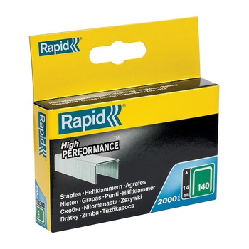 Capse Rapid 140/14, sarma plata galvanizata, High Performance, pentru acoperis, 2000 capse/cutie carton 11915631 Capse Rapid 140/14, sarma plata galvanizata, High Performance, pentru acoperis, 2000 capse/cutie carton 11915631