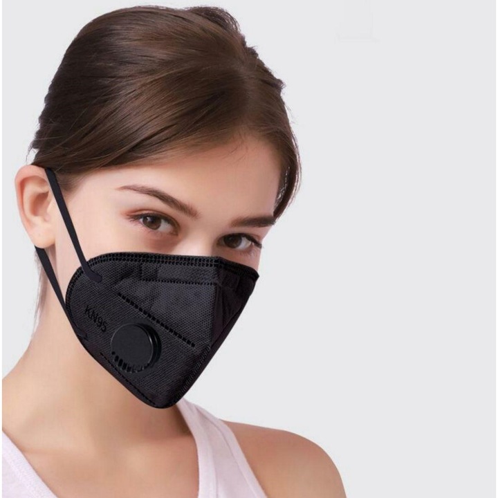 Предпазна маска PM 2.5, KN95 - FFP2 за многократна употреба против мръсен въздух, вируси и бактерии, Planet Tech, Черна