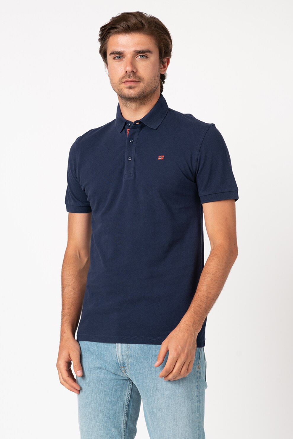 Napapijri, Tricou polo slim fit cu logo brodat Eolanos, Bleumarin, 2XL