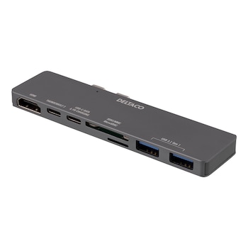 Docking station DELTACO Dual USB-C pentru MacBook Pro, Thunderbolt 3, 100W USB-C PD, 4K HDMI, argintiu Docking station DELTACO Dual USB-C pentru MacBook Pro, Thunderbolt 3, 100W USB-C PD, 4K HDMI, argintiu