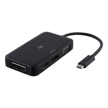 Docking stations USB-C DELTACO, USB-C la HDMI / DP / DVI / VGA, 4K, Mod DP Alt, negru Docking stations USB-C DELTACO, USB-C la HDMI / DP / DVI / VGA, 4K, Mod DP Alt, negru