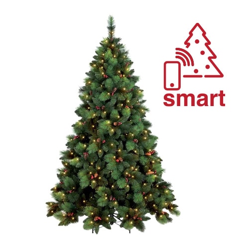 Brad artificial Kring Phoenix, cu conuri si merisoare, lumina calda, PP/PVC, ace 3D/2D, 240 cm, Verde