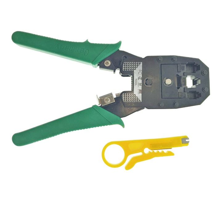 Cleste sertizare pentru mufe RJ45 8p8c, RJ12 6p6c, RJ 11 4p4c, cablare internet si telefon si cutter fire 200 mm