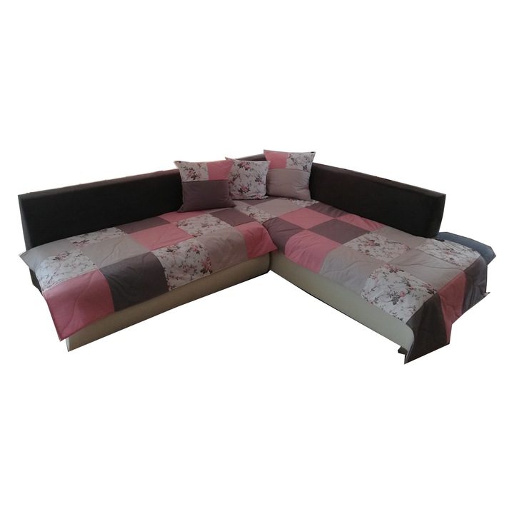 Set 2 huse de protectie coltar, Model Vintage roz/gri, 2 buc, 3 perne decor, 5 piese