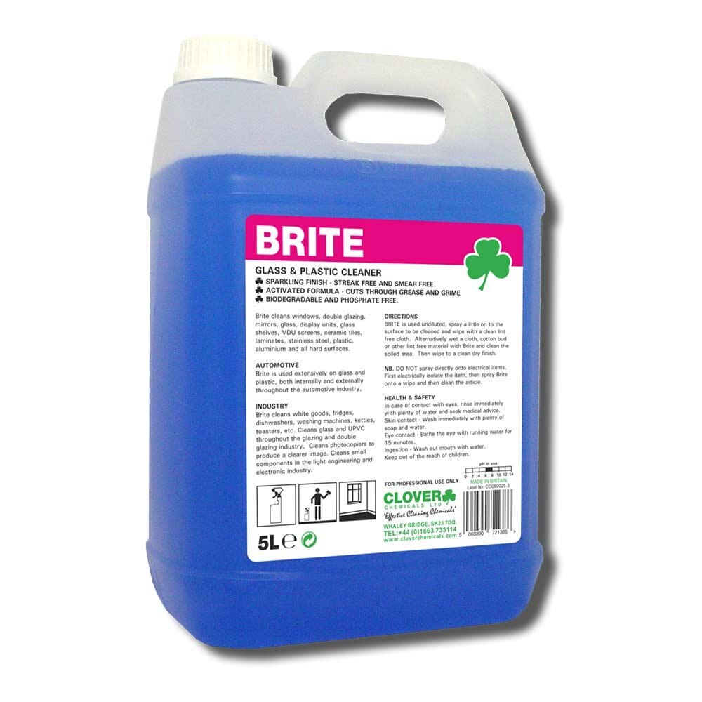 Solutie pentru curatat suprafete de sticla si plastic, Clover, Brite, 5l