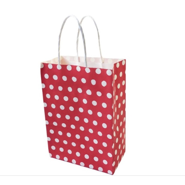 Pungi kraft rosii cu buline 27 cm x 21 cm x 11 cm 10 bucati/set