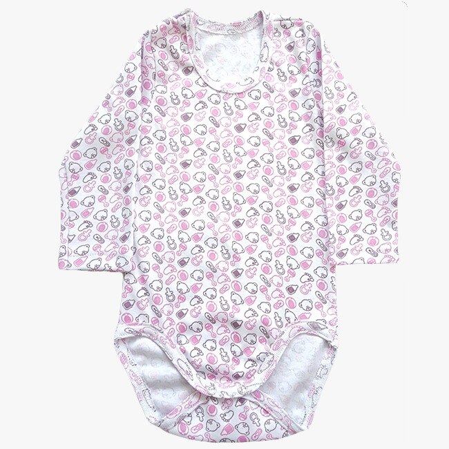 Body cu maneca lunga din tricot bumbac imprimat, Mic Pitic BD1 F, Roz