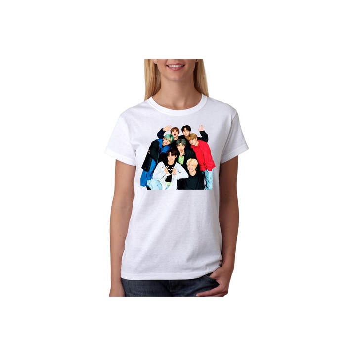 Tricou dama kpop trupa BTS, Bumbac, Alb, M EU