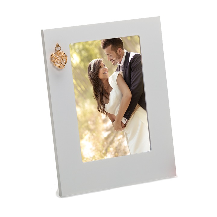 Rama foto decor KPH, Golden Heart, alb, cu aplicatii, 10x15 cm