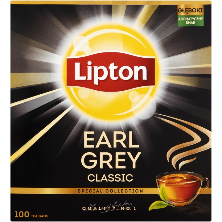 Ceai Lipton Earl Grey, 100 pliculete, 150 g