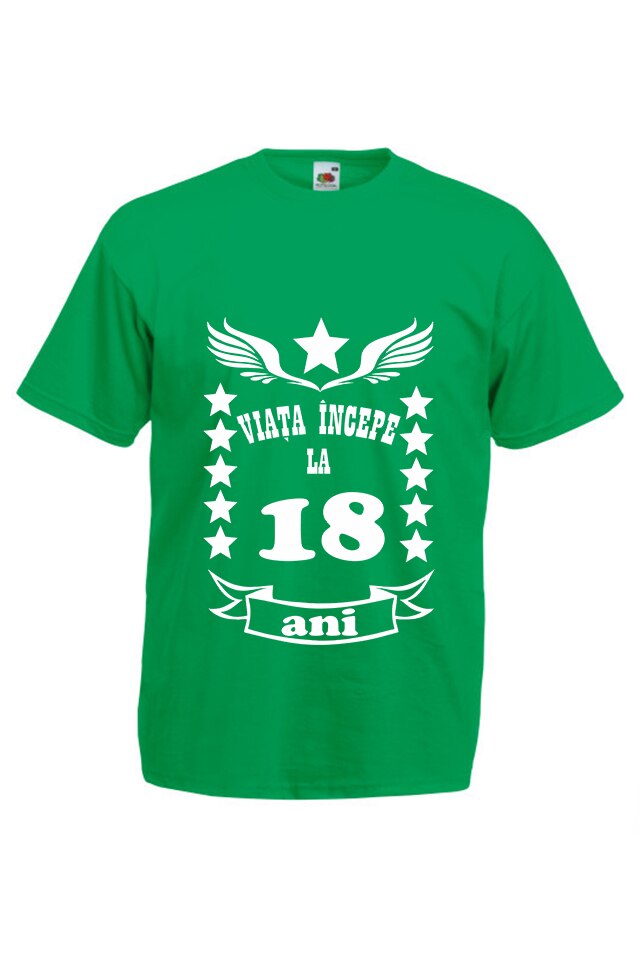 Tricou personalizat Fruit of the loom verde Viata incepe la 18 ani, XL