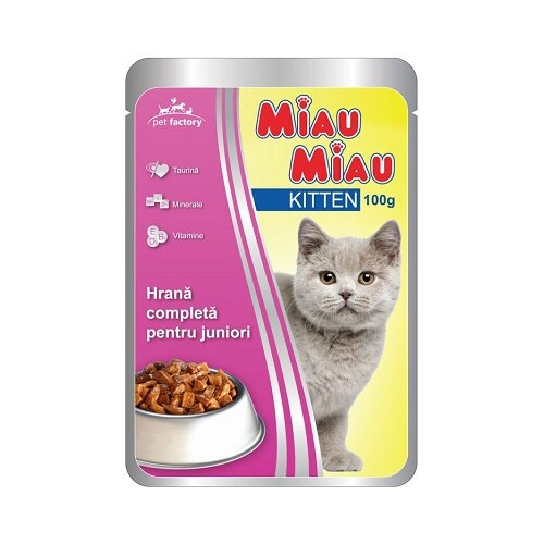 Hrana umeda pentru pisici Miau-Miau, Kitten cu Pui, plic 100 g