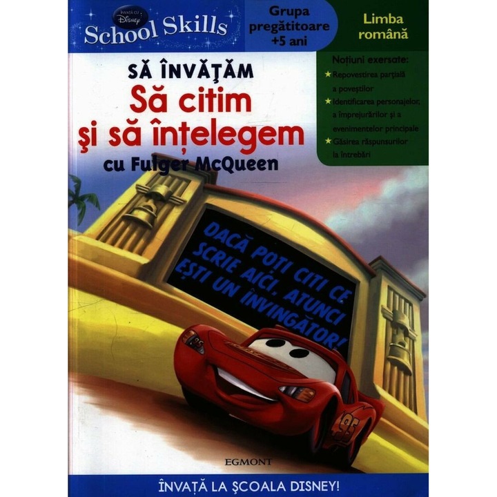 School skills +5 ani , Sa invatam sa Citim si sa Intelegem cu Fulger McQueen , Contine 60 Abtipilduri si Diploma