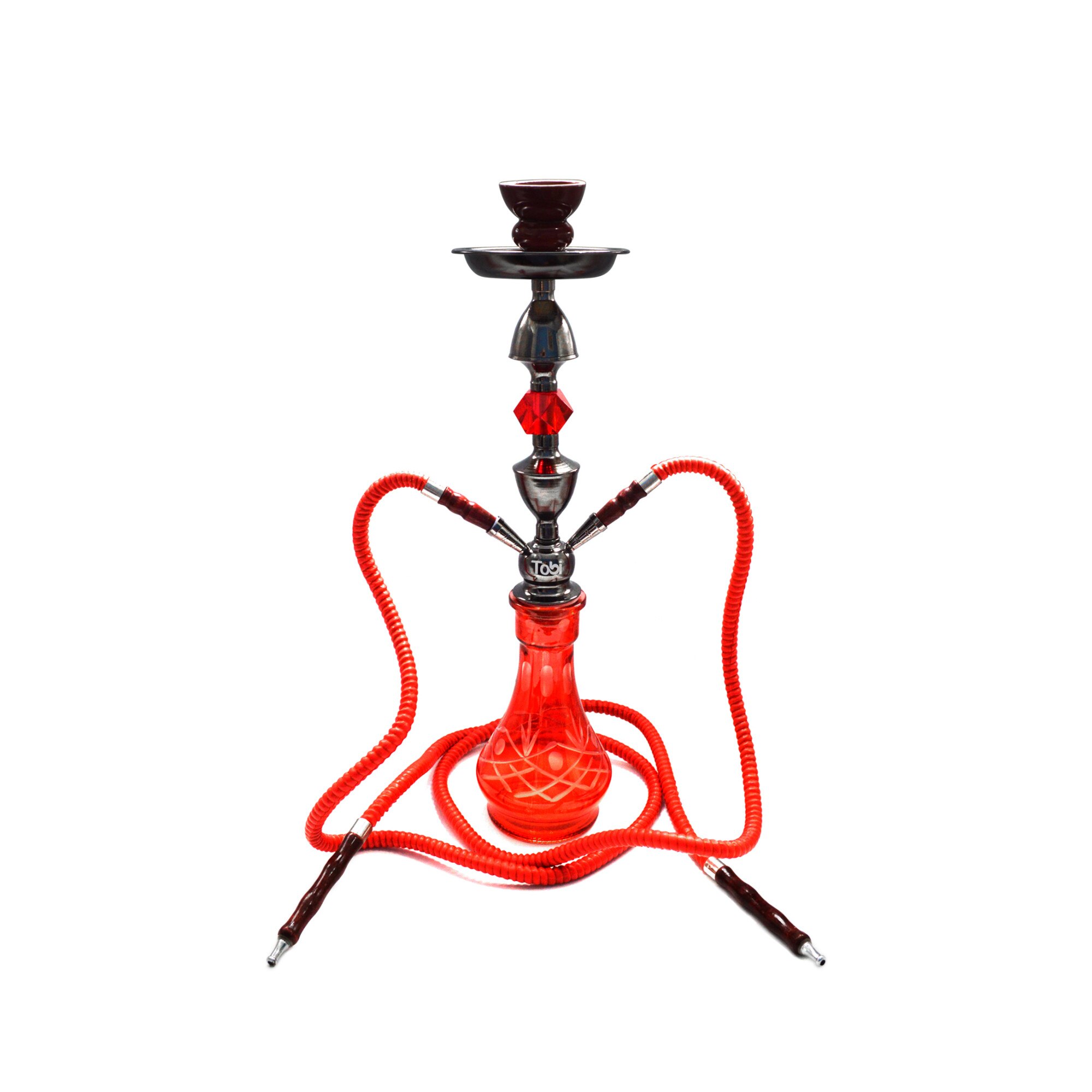 Narghilea Tobi, Qus, 2 furtunuri, Rosu, 54 cm