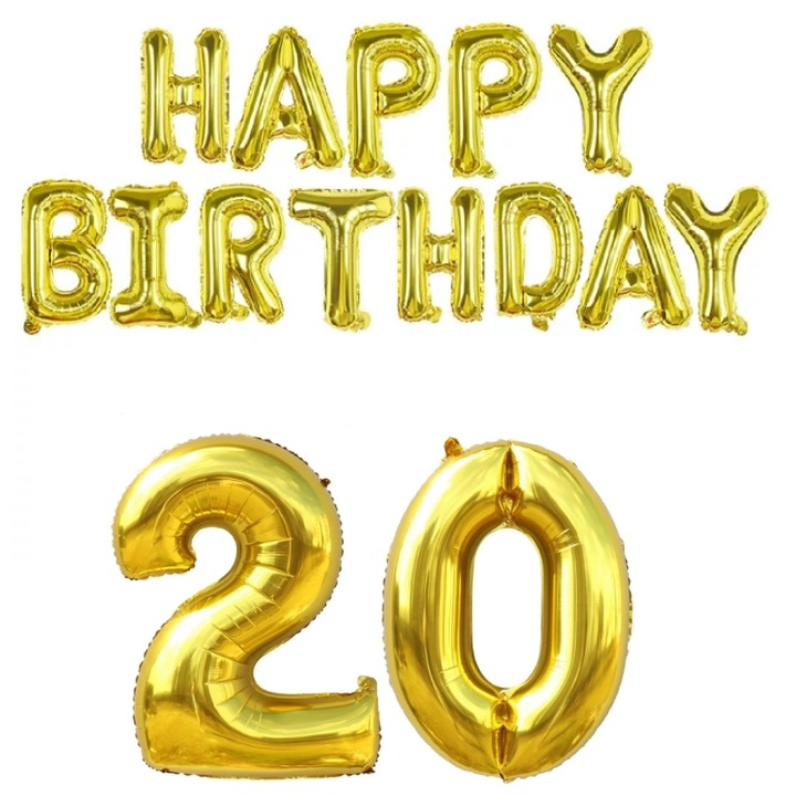Комплект балони за 20-та годишнина + Честит рожден ден, време е за парти