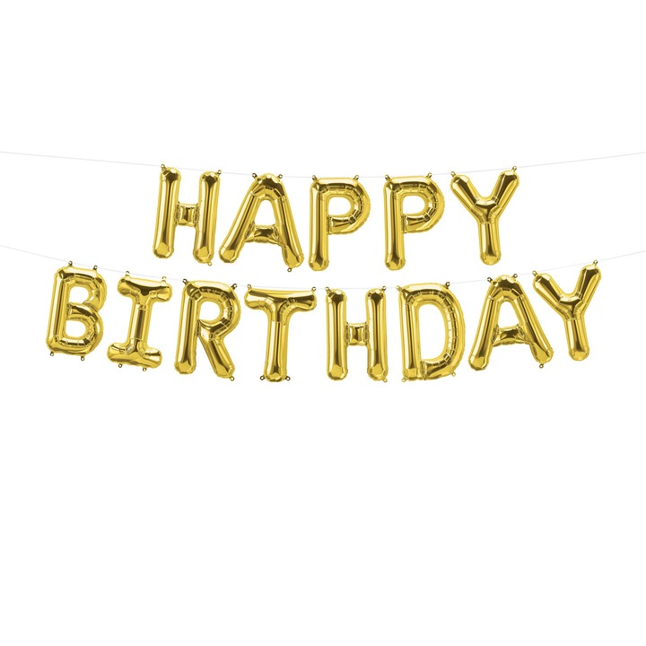 Комплект фолиеви балони, Happy Birthday, злато, 40 см, It's Party Time