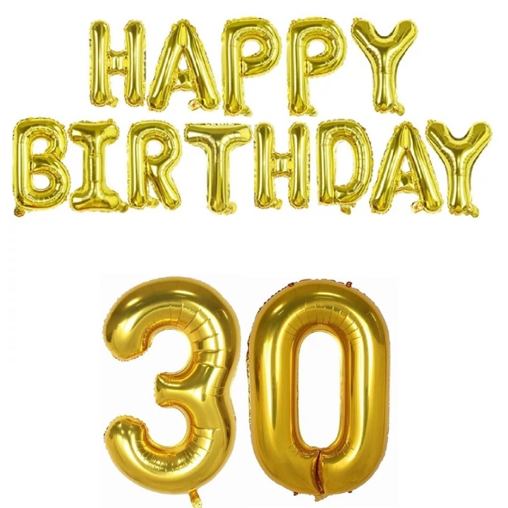 Комплект балони за 30-та годишнина + Честит рожден ден, време е за парти