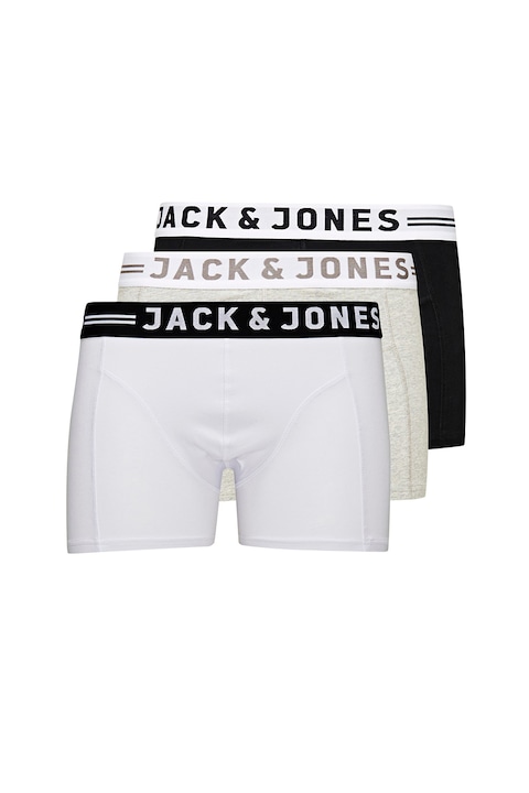 Jack & Jones, Set de boxeri cu banda logo in talie - 3 perechi, Negru/Gri/Alb optic
