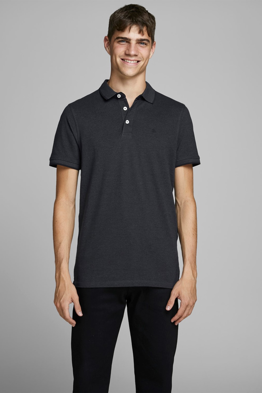 Jack & Jones, Tricou polo slim fit de bumbac organic Paulos, Gri antracit, M