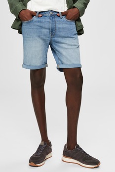 Selected Homme, Pantaloni scurti de denim cu terminatie pliabila, Albastru deschis, S Selected Homme, Pantaloni scurti de denim cu terminatie pliabila, Albastru deschis, S