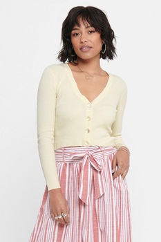 JdY, Cardigan crop cu aspect striat, galben pal JdY, Cardigan crop cu aspect striat, galben pal