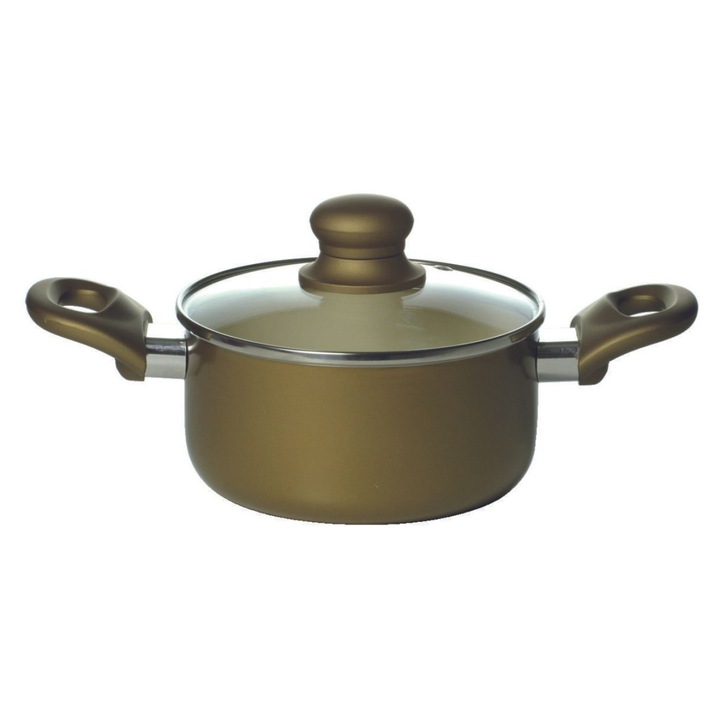 Oala cu capac 20cm, 2.8L, auriu, invelis ceramic