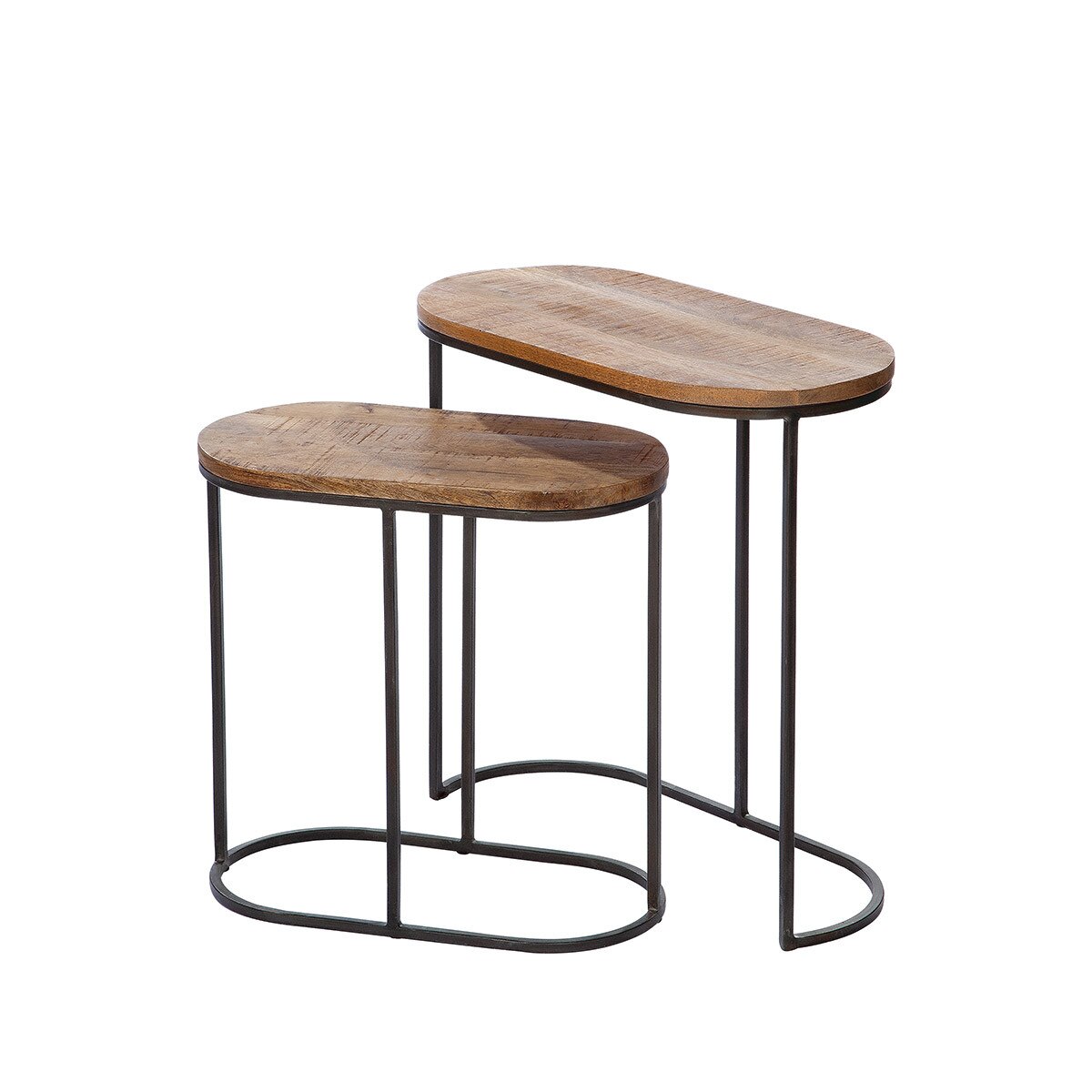 Set 2 masute ovale GILDE, metal/lemn, 60x30