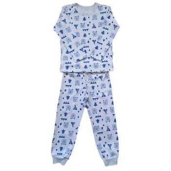 Pijama Mic Pitic PJ1 B din bumbac imprimat cu maneca si pantaloni lungi, albastru Pijama Mic Pitic PJ1 B din bumbac imprimat cu maneca si pantaloni lungi, albastru