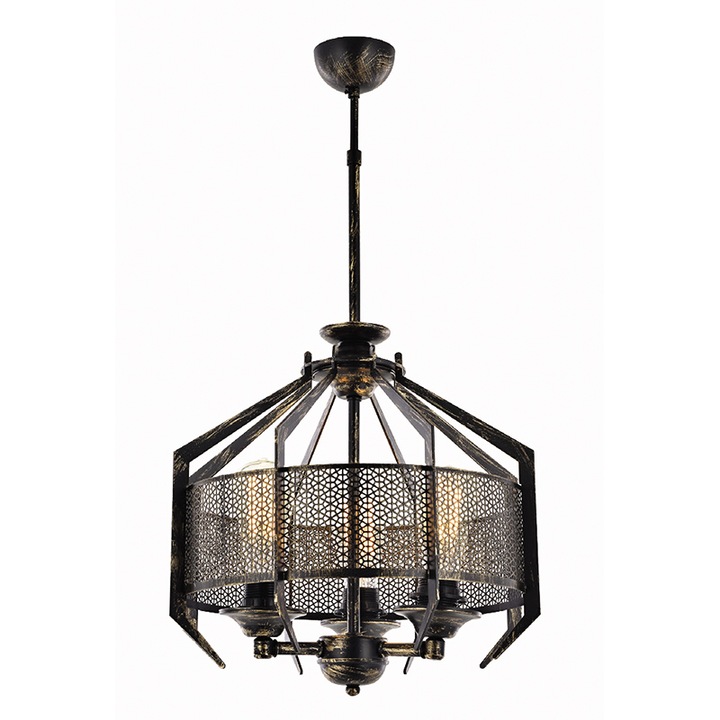 Полилей BUSSY LIGHTING 0365 Aleno, Loft дизайн, 3xE27, Диаметър 40cm, H:65-80cm Регулируем, метално покритие Черен