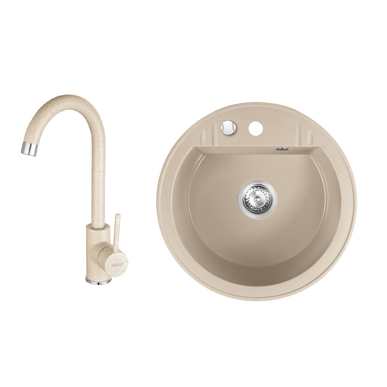 Pachet chiuveta Ferro Mezzo 2 + Baterie Ferro Freya, Nisip/Bej, diametru 510mm, adancime cuva 179, nisip/bej