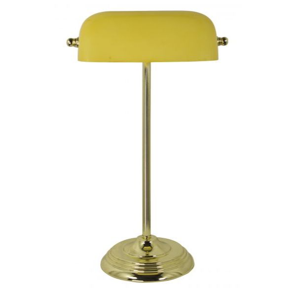 Lampa de birou Sea Club din alama, abajur din sticla galbena,soclu E27, H 46cm