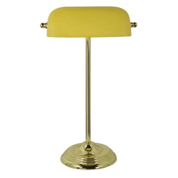 Lampa de birou Sea Club din alama, abajur din sticla galbena,soclu E27, H 46cm Lampa de birou Sea Club din alama, abajur din sticla galbena,soclu E27, H 46cm