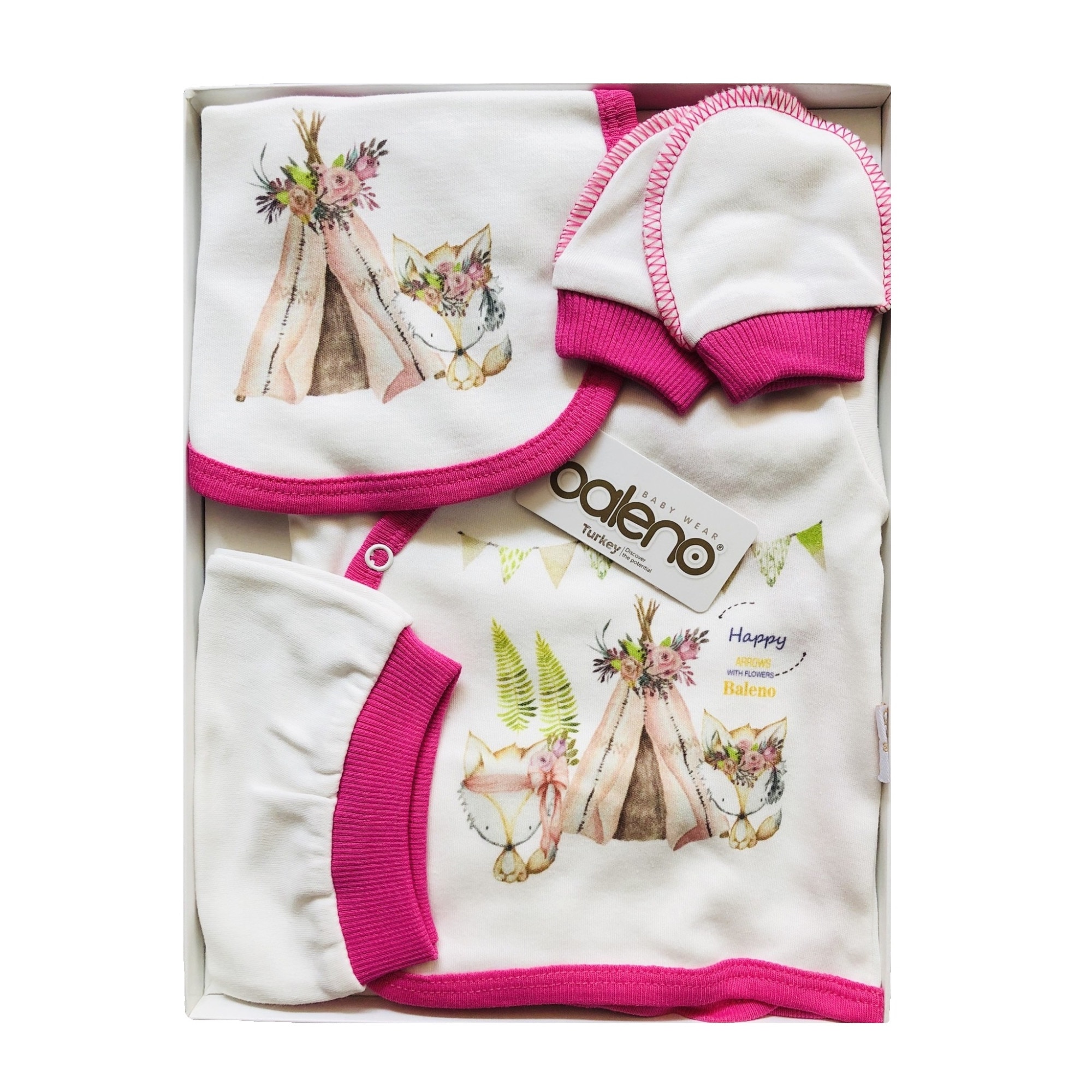 Set Cadou Bebelusi Nou Nascut Imprimeu Pisicute Baleno Baby Wear 0 3 Luni 5 Piese Bumbac 100 Anti Alergic Alb Ciclam Emag Ro