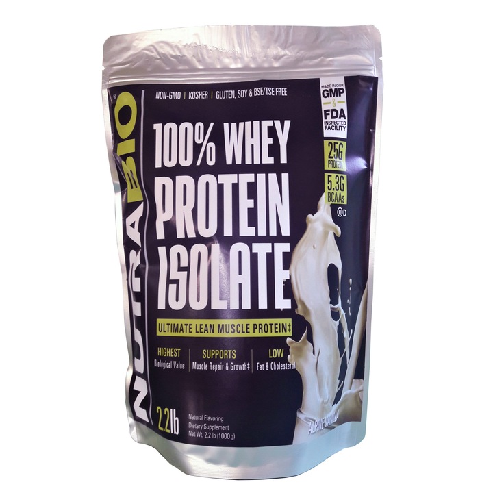 Proteina din zer NutraBio 100% Whey Protein Isolate 1000 g aroma vanilie