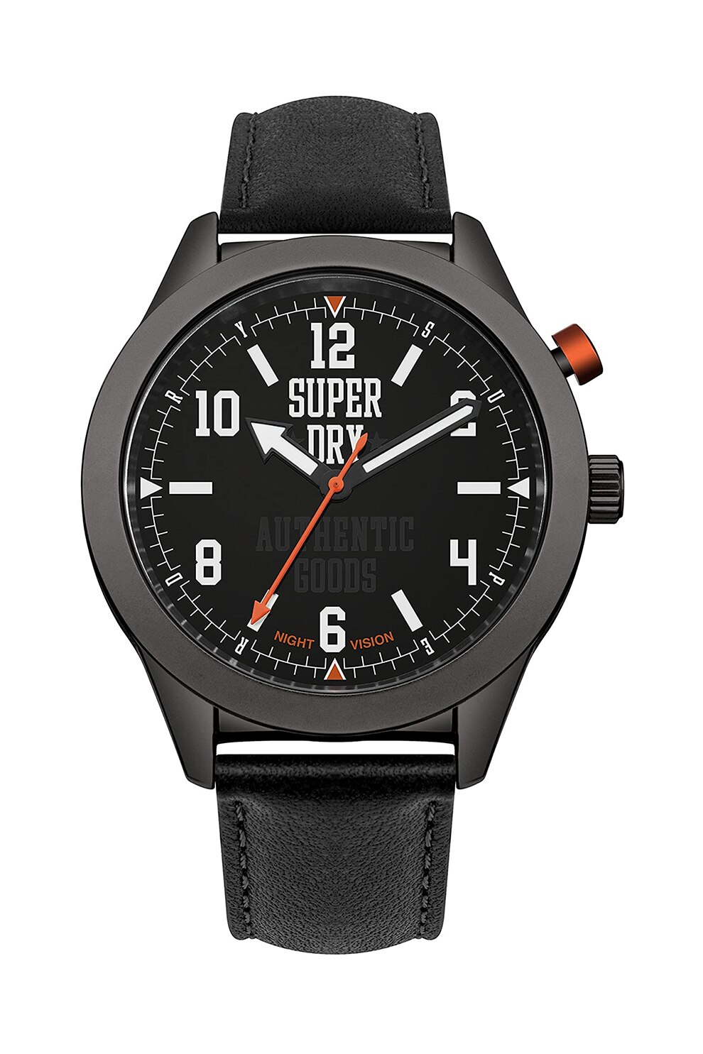 SUPERDRY, Ceas quartz cu o curea de piele, Negru/Argintiu inchis