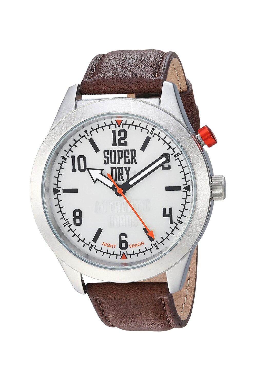 SUPERDRY, Ceas quartz cu o curea de piele, Maro/Argintiu