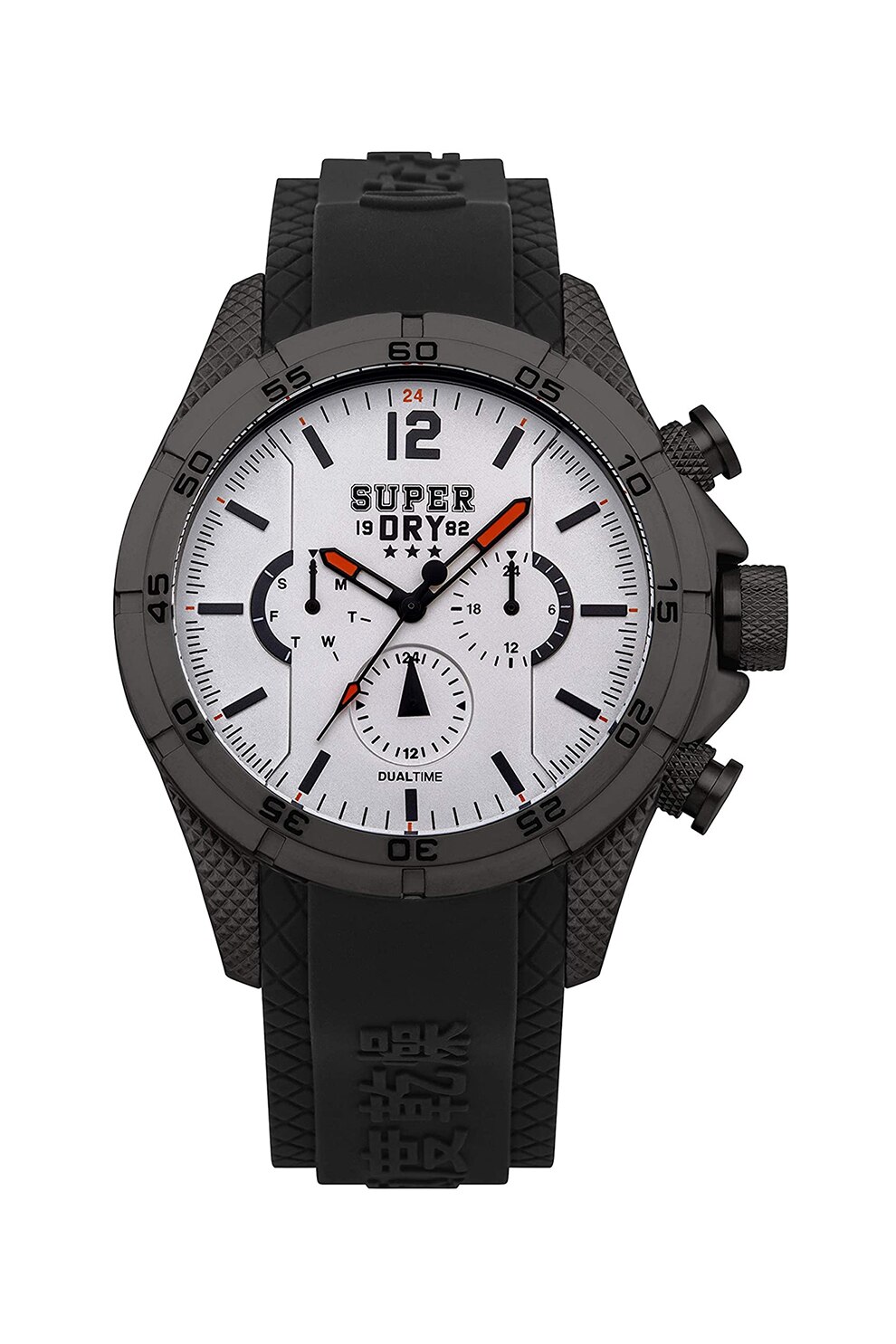 SUPERDRY, Ceas cronograf cu o curea de silicon, Gri inchis/Negru