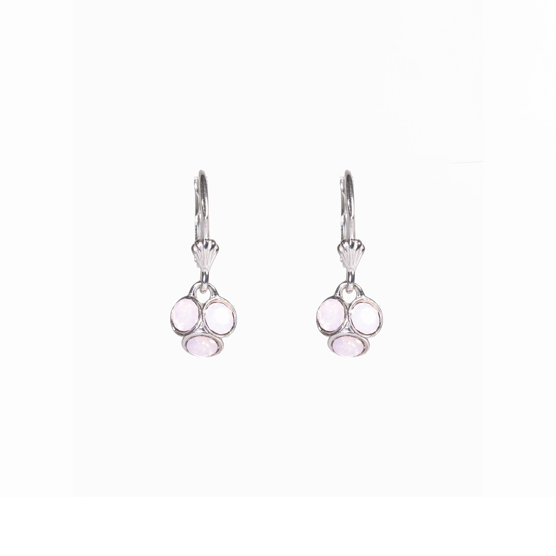 Cercei Argint DaviCrystals cu cristale cu leverback si carcasa argint, trifoi mic white opal