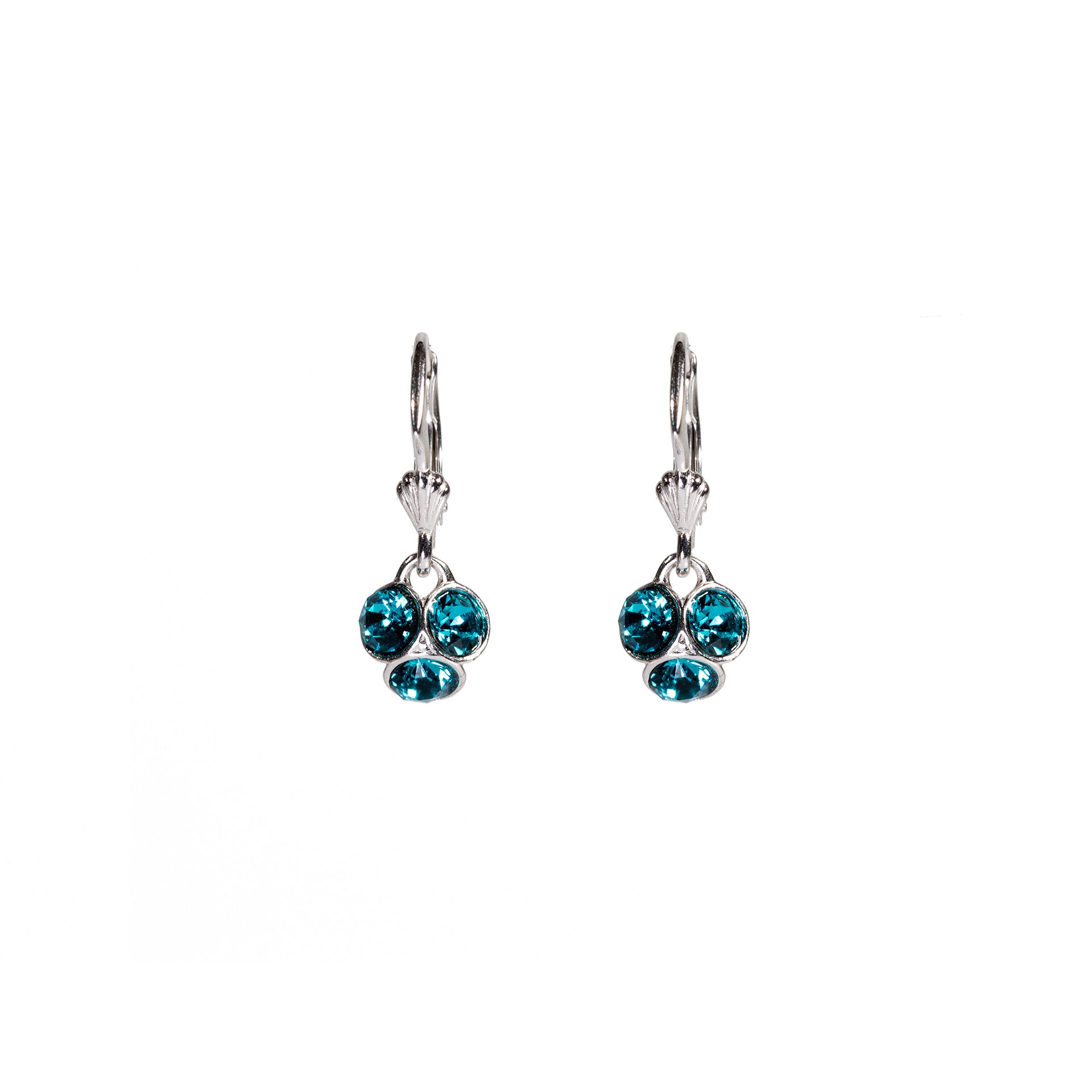 Cercei Argint DaviCrystals cu cristale cu leverback si carcasa argint, trifoi mic blue zircone