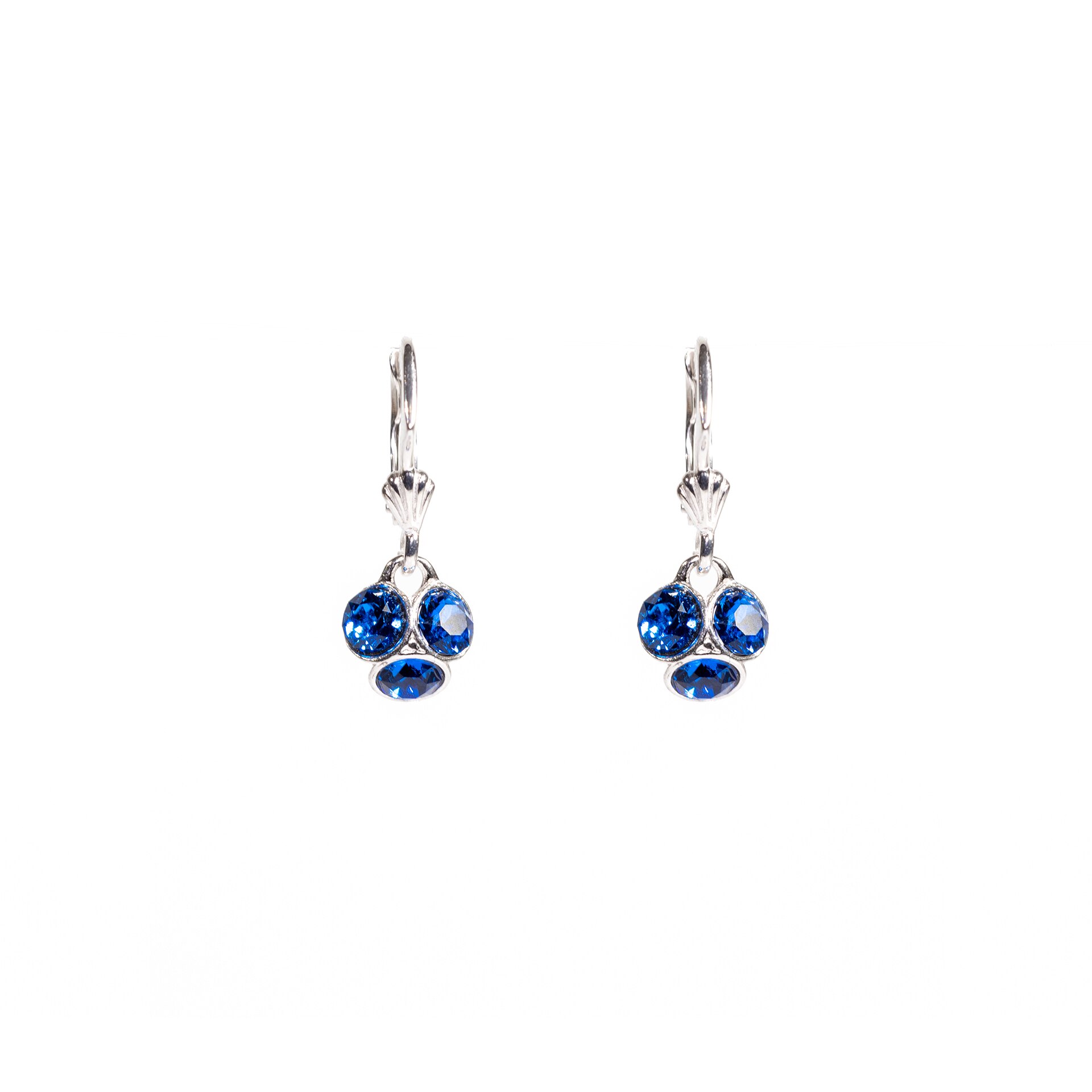 Cercei Argint DaviCrystals cu cristale cu leverback si carcasa argint, trifoi mic capri blue
