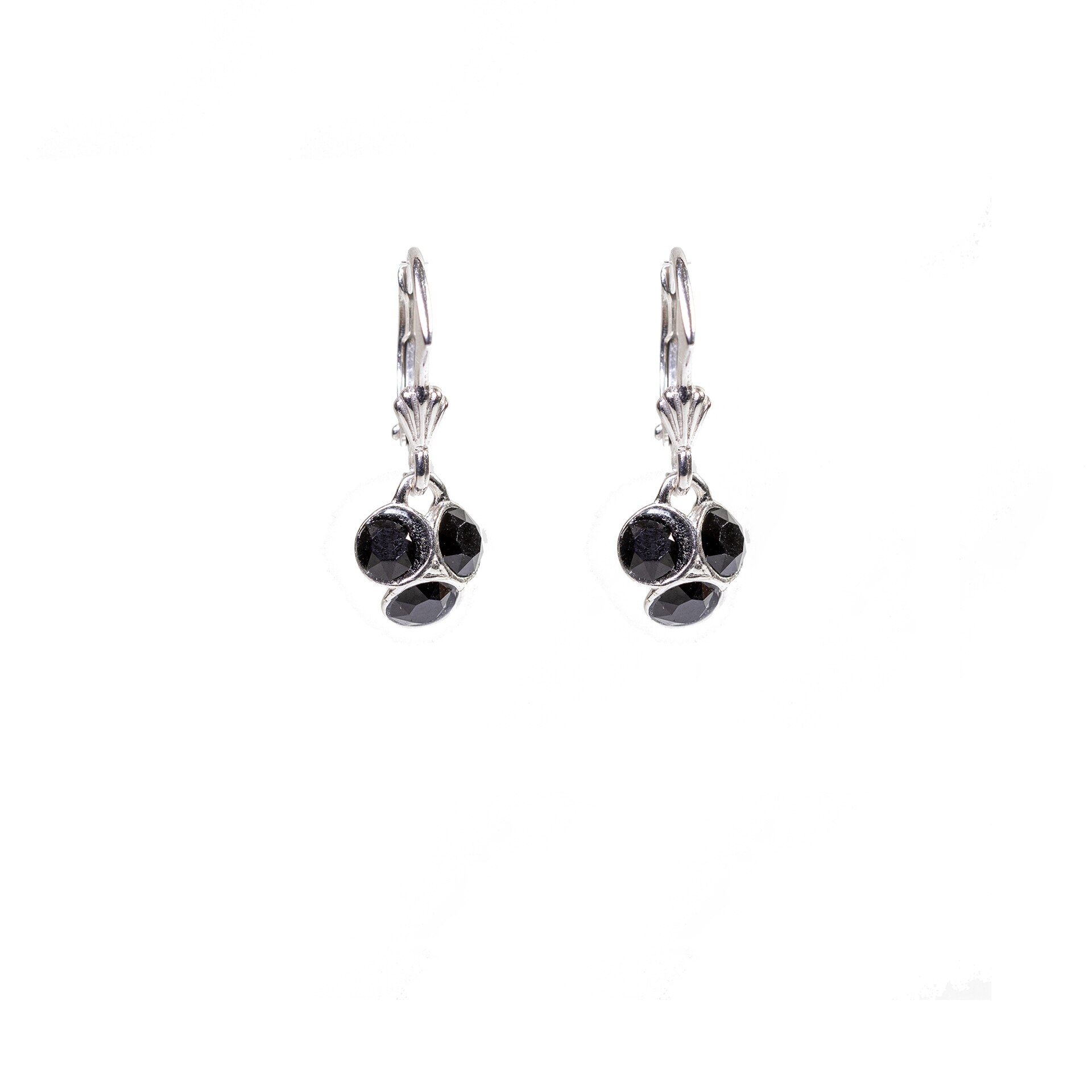 Cercei Argint DaviCrystals cu cristale cu leverback si carcasa argint, trifoi mic jet