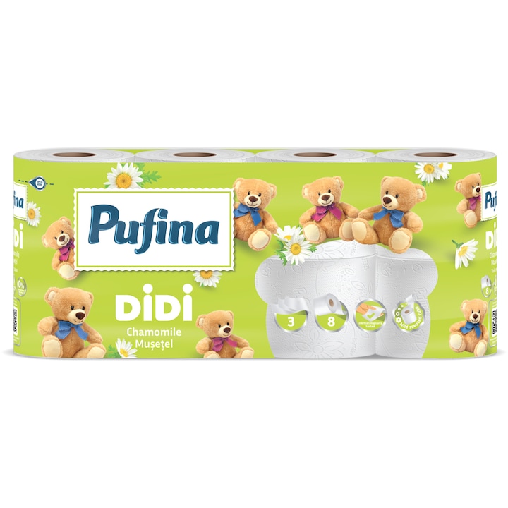 Pufina Didi 3 rétegű toalettpapír, 8 tekercs, Kamilla
